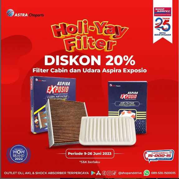 HOLI-YAY FILTER! Nikmati Diskon 20% untuk Filter Udara dan Filter Cabin Exposio