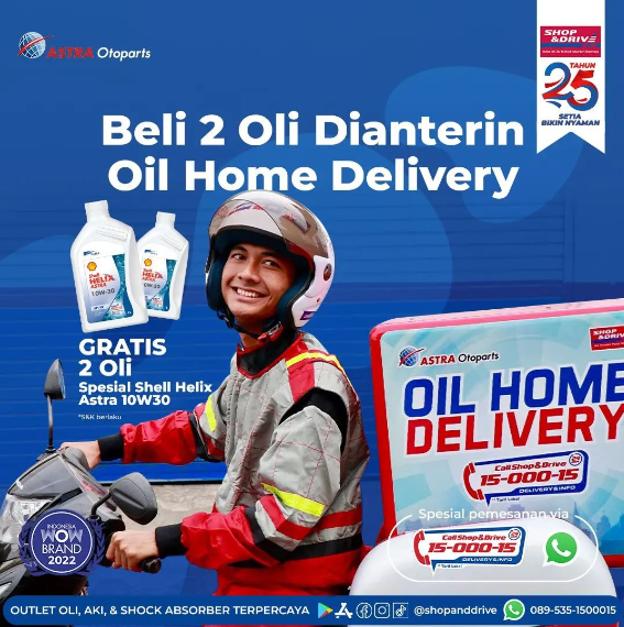 Beli 2 Oli, Dapat Oil Home Delivery GRATIS 2 dari Shop & Drive!